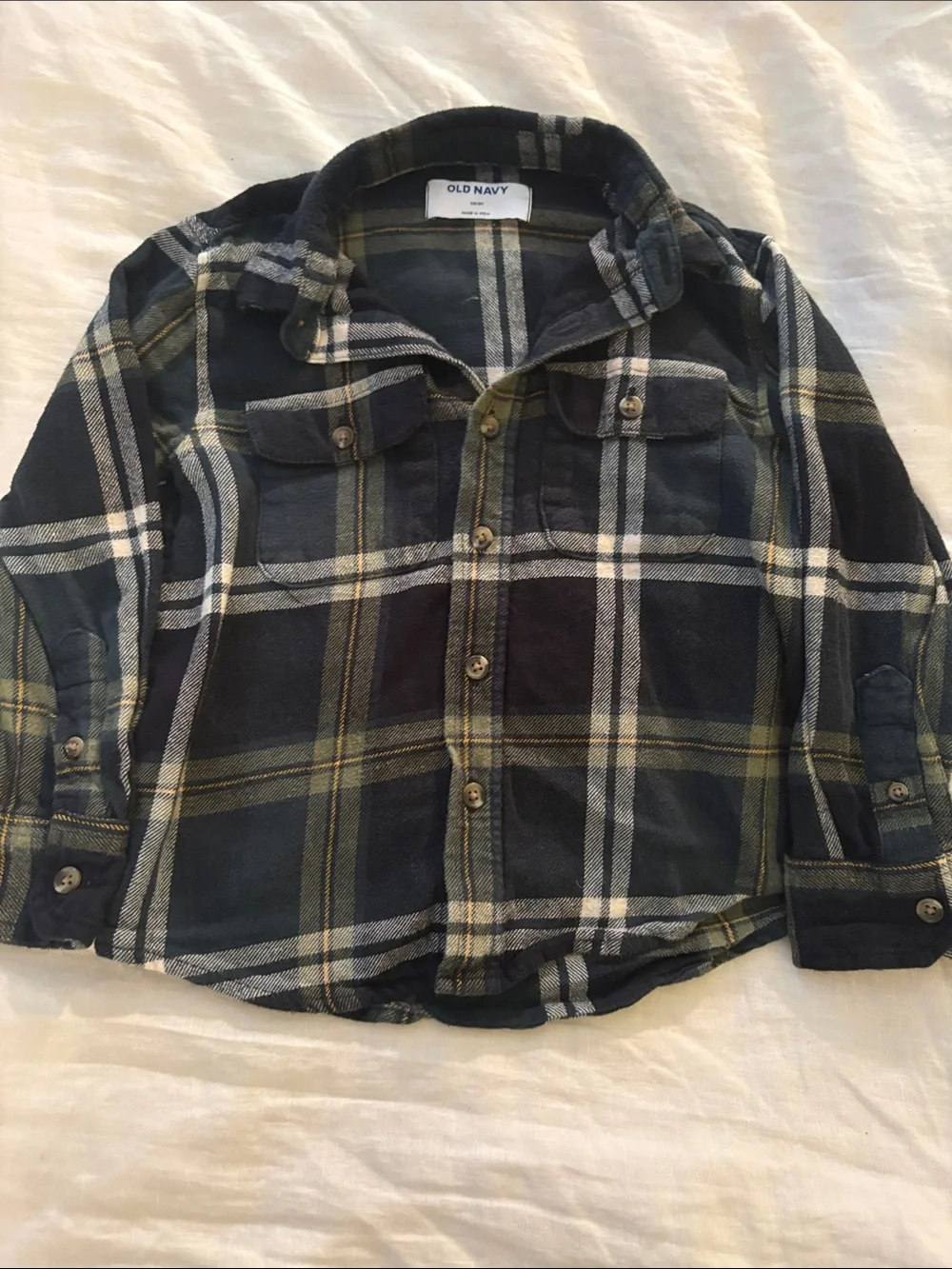 Old Navy Boys Dark Green and Black Plaid Button-Front Shirt